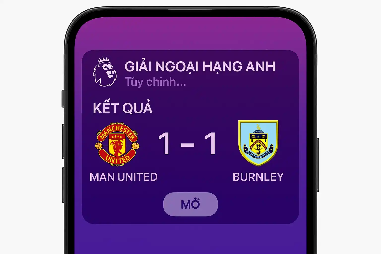 Thông báo cá nhân hóa kết quả Ngoại Hạng Anh